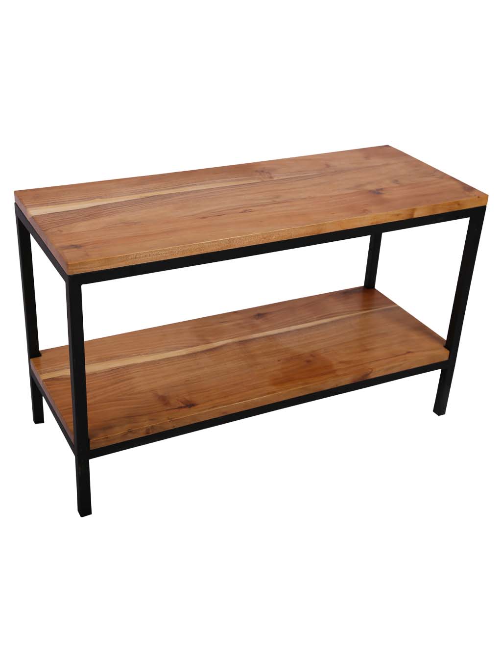 Solid Acacia Wood 2-Step Console Table with Metal Pipes