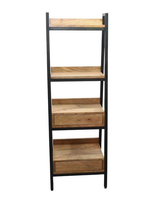 4-Tier Ladder Bookshelf Standing Metal Shelf with Drawers