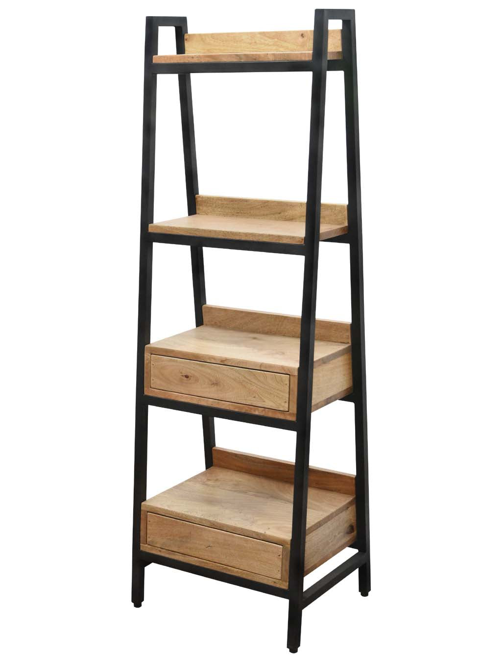 4-Tier Ladder Bookshelf Standing Metal Shelf with Drawers