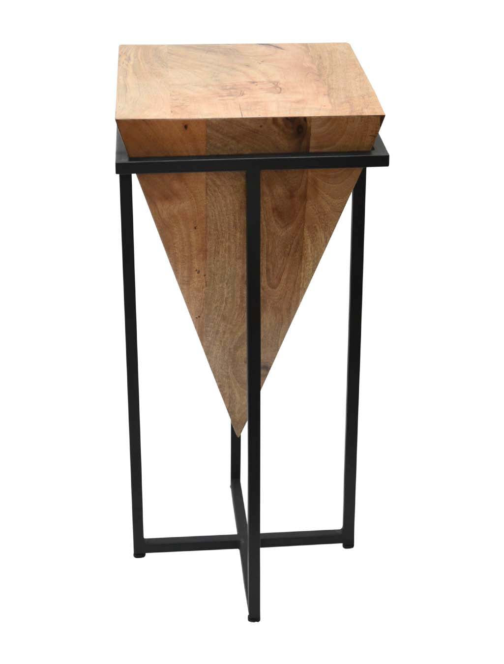Artisan Solid Wood Pyramid Shape Corner Stand Metal Base