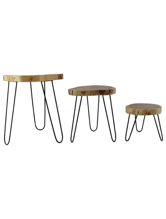 Set Of 3 Live Edge Naturally Seasoned Solid Wood Plant Stand