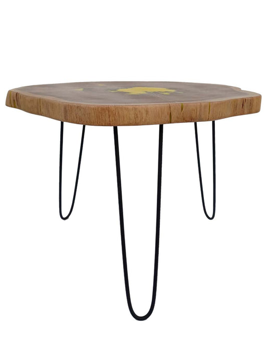 Round Solid Wood Live Edge Coffee Table with Hairpin Legs