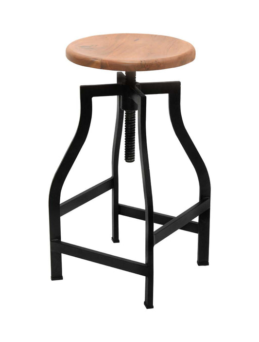 Adjustable Solid Acacia Wood Stool With Metal Pipes | AQ Solid Wood