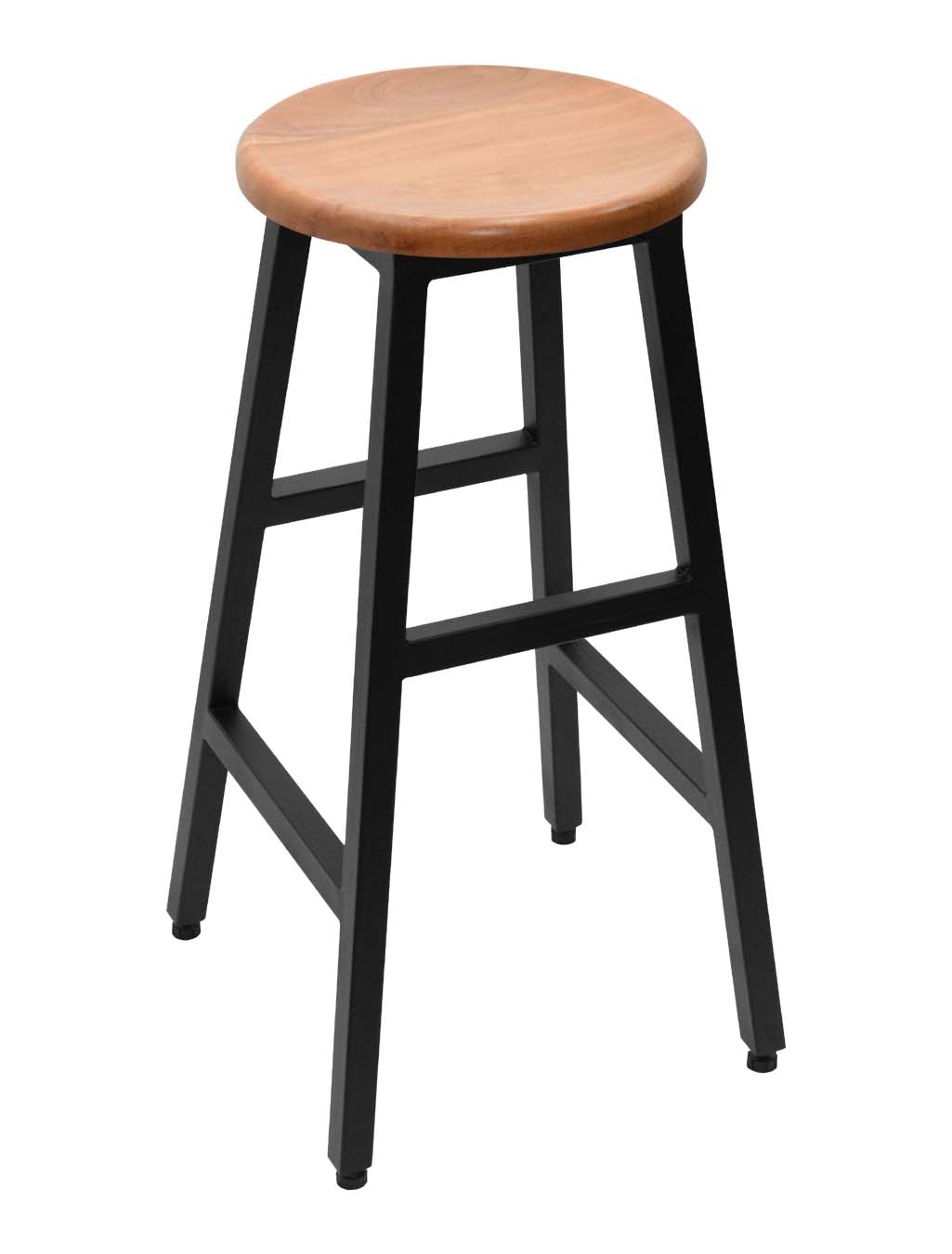 Solid Acacia Wood Round  Stool with Metal Pipe Leg | AQ Solid Wood
