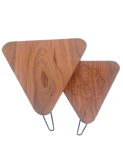 Solid Wood Triangle Shape Nesting Tables with Hairpin Legs – Set of 2