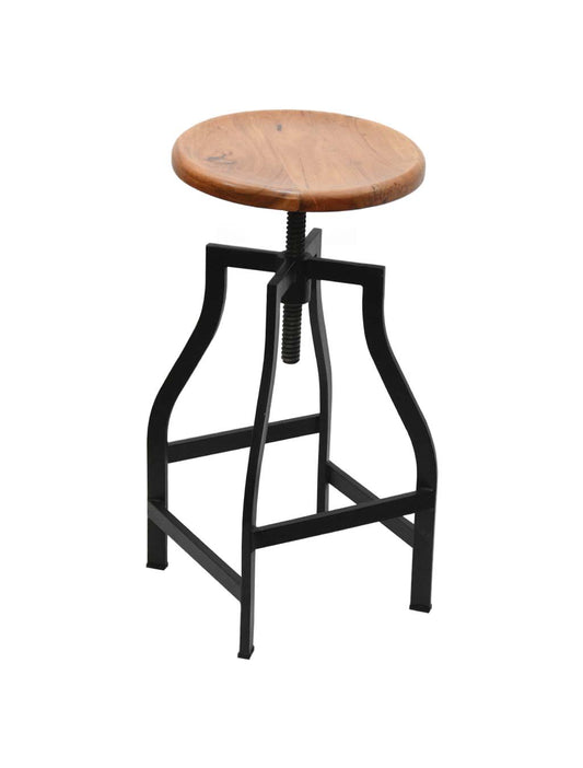 Adjustable Solid Acacia Wood Stool With Metal Pipes | AQ Solid Wood