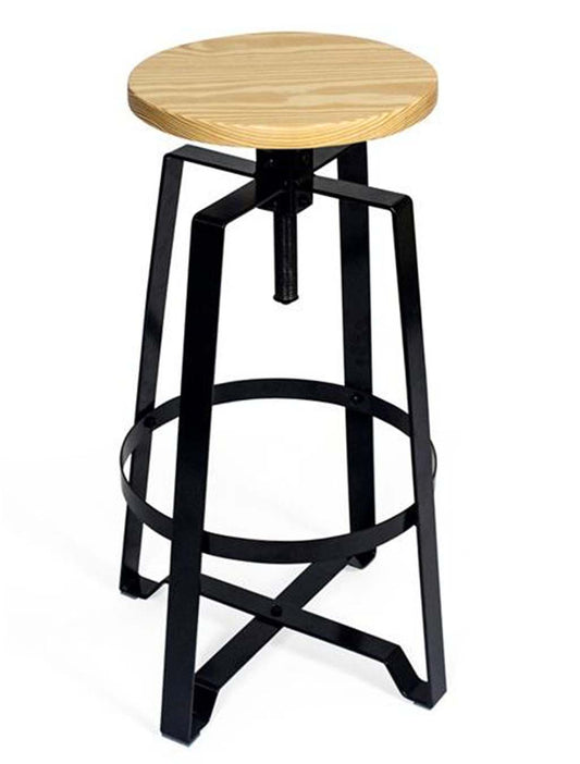 Industrial Adjustable Height Stool – Acacia Wood & Metal Strips