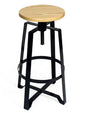 Industrial Adjustable Height Stool – Acacia Wood & Metal Strips