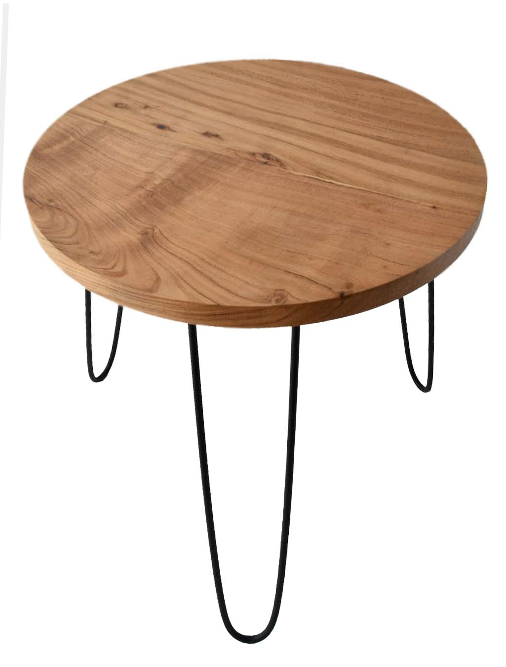 Round Coffee Table with Hairpin Legs - Naturally Seasoned Wood
