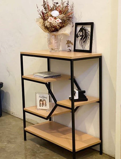 Solid Wood Console Table Book Shelf Design With Metal Pipe