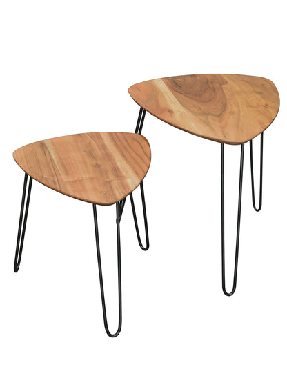 Solid Wood Oval Shape Nesting Tables with Hairpin Legs – Set of 2