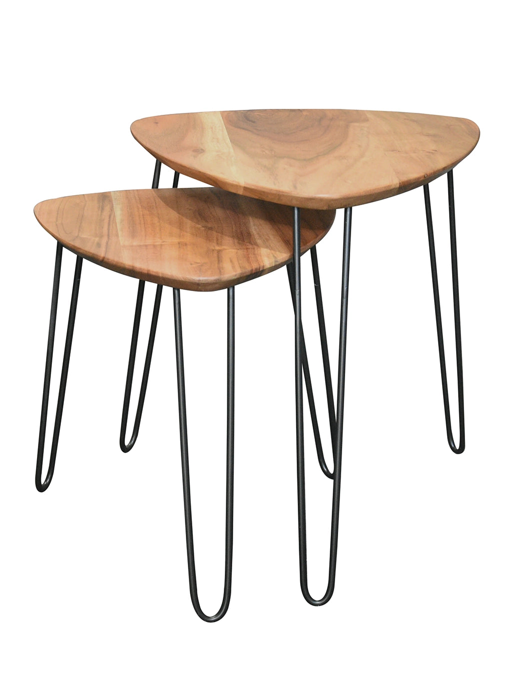 Solid Wood Oval Shape Nesting Tables with Hairpin Legs – Set of 2