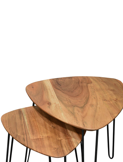 Solid Wood Oval Shape Nesting Tables with Hairpin Legs – Set of 2