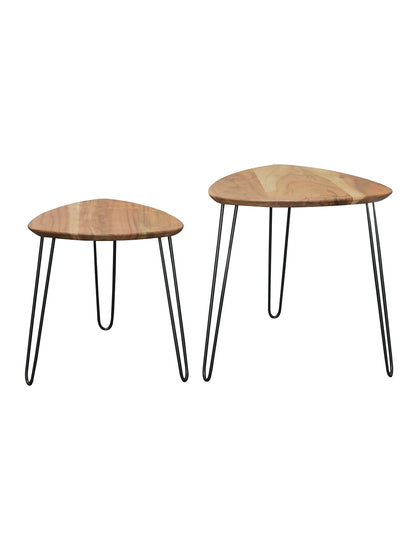 Solid Wood Oval Shape Nesting Tables with Hairpin Legs – Set of 2