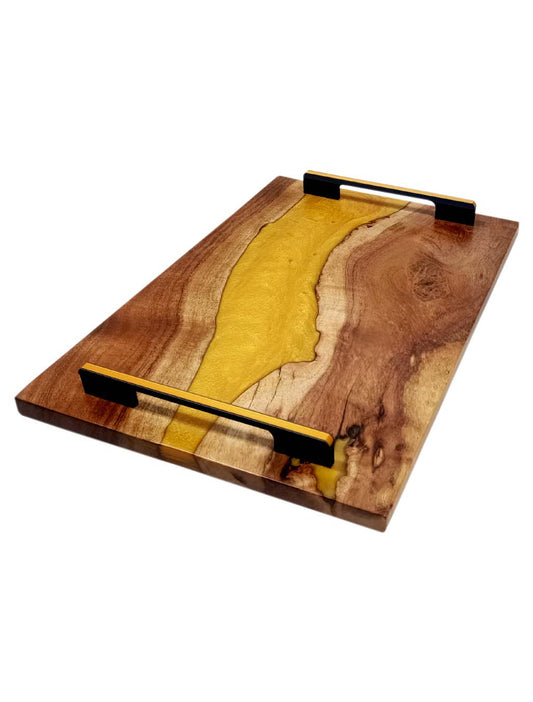 Epoxy Resin Solid Wood Serving Tray Handmade Acacia Wood for Home & Café
