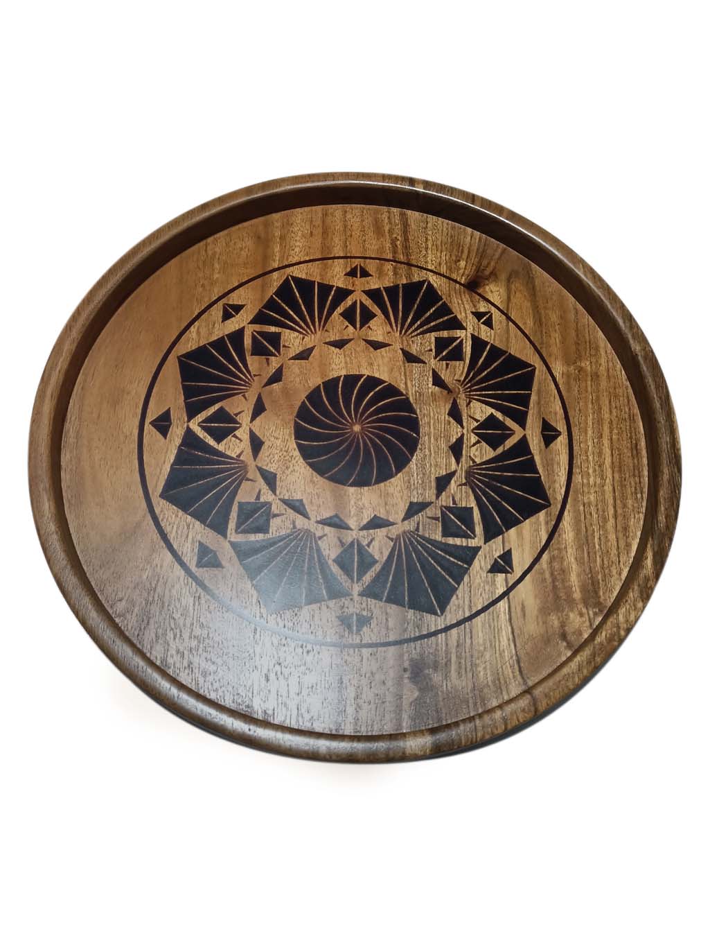 Round Carved Solid Wood Serving Tray – Handmade & Durable | AQ Solid Wood