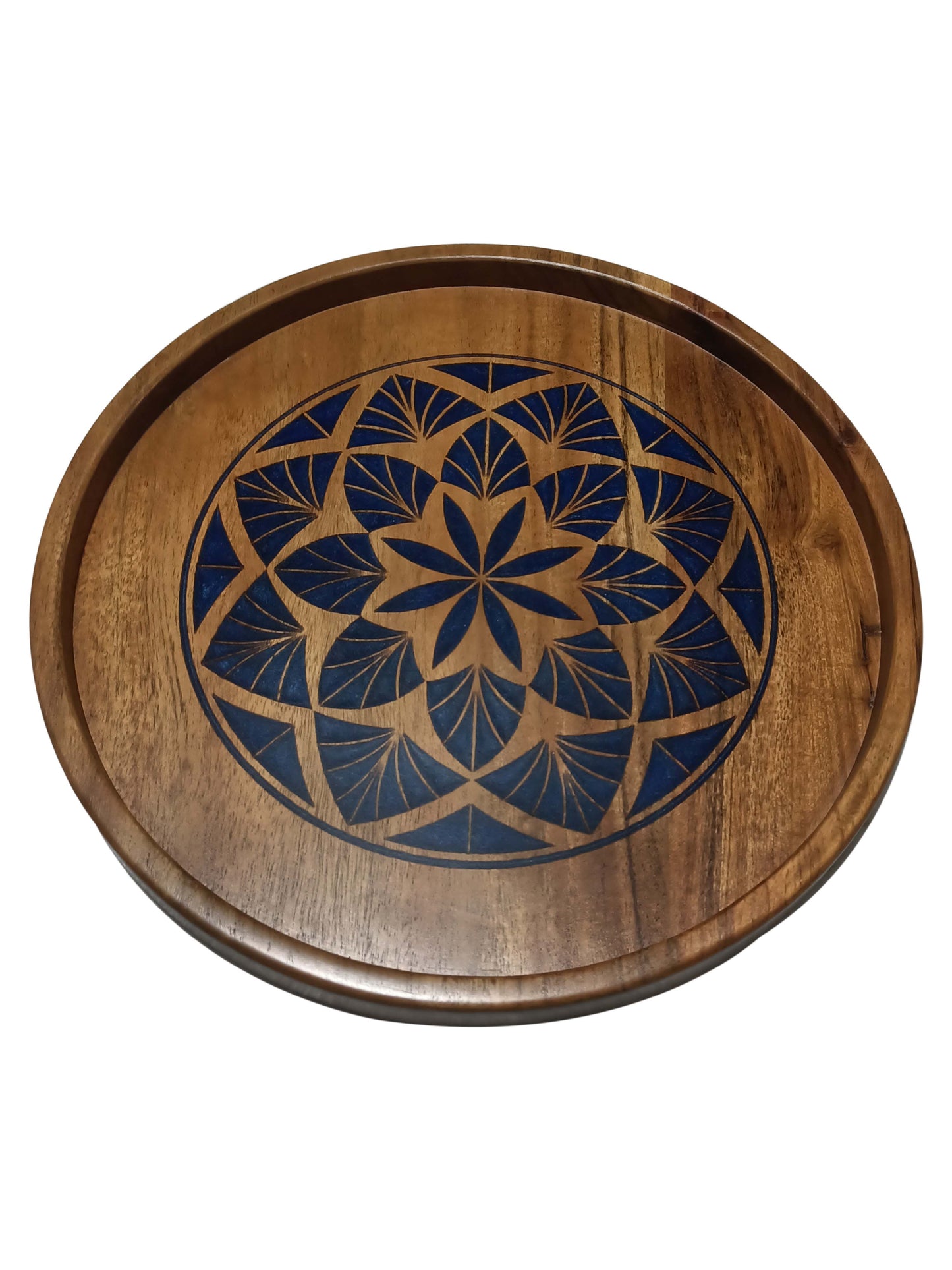 Round Carved Solid Wood Serving Tray – Handmade & Durable | AQ Solid Wood