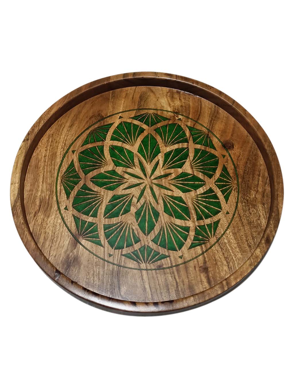 Round Carved Solid Wood Serving Tray – Handmade & Durable | AQ Solid Wood