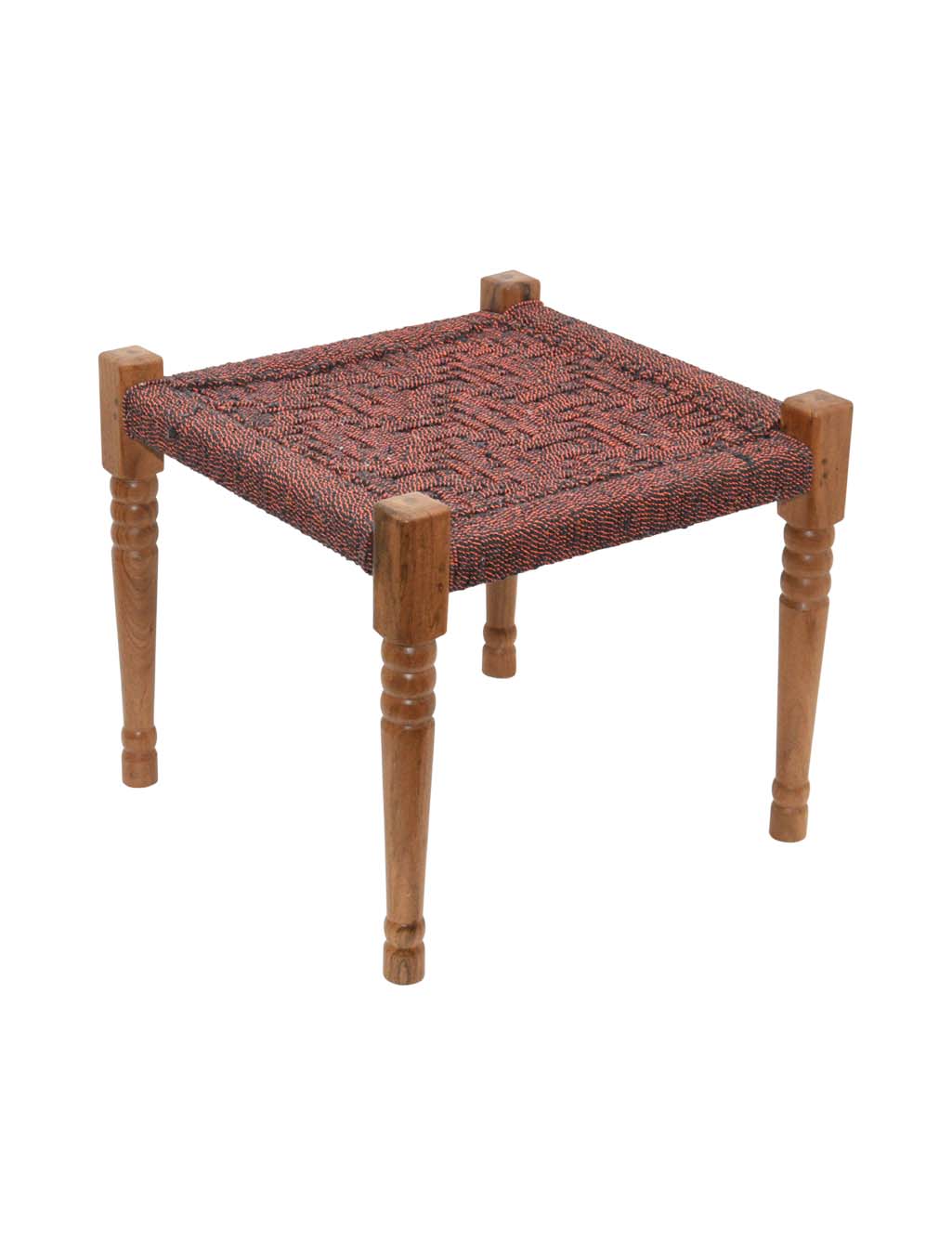 Handcrafted Acacia Wood Stool With Multicolor & Single Color Weaving | AQ Solid Wood