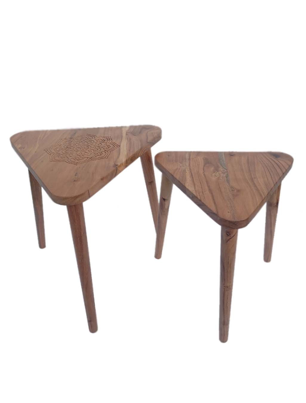 Handmade Acacia Wood Triangle Nesting Tables | Set Of 2