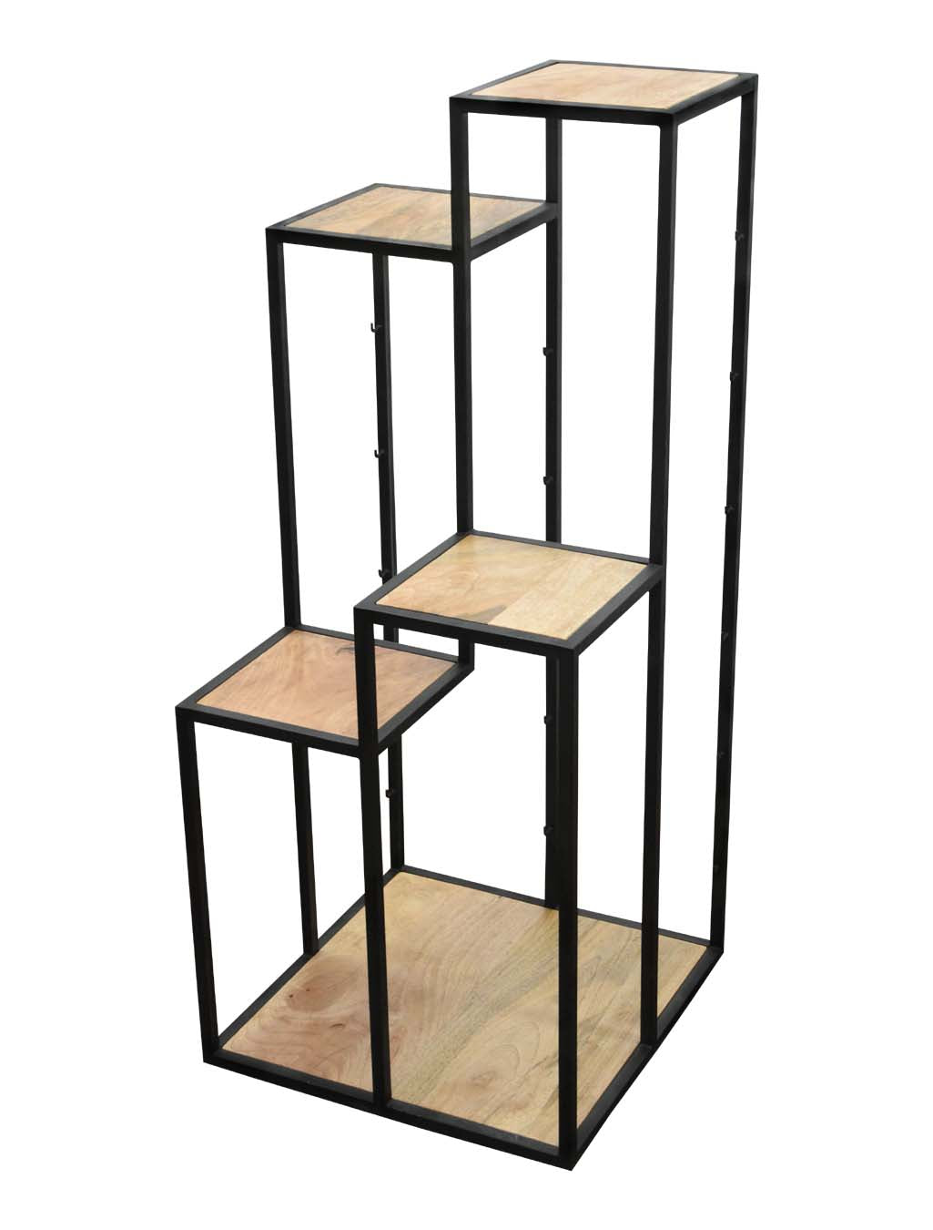 Premium Mango Wood 4-Step Corner Plant Stand With Metal Pipe