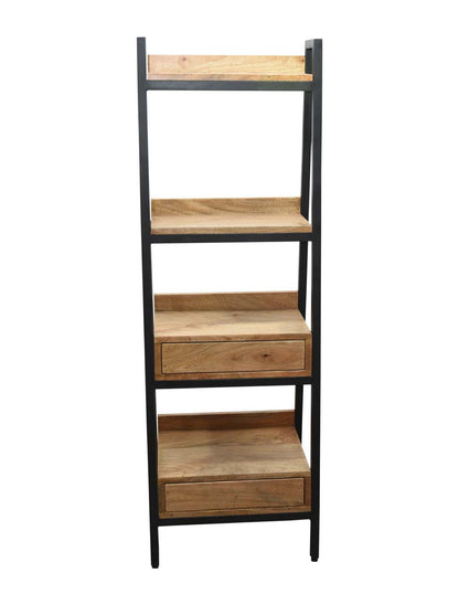 4-Tier Ladder Bookshelf Standing Metal Shelf with Drawers