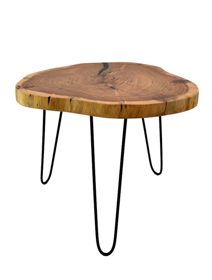 Naturally Seasoned Solid Wood Live Edge Side Table with Hairpin Legs