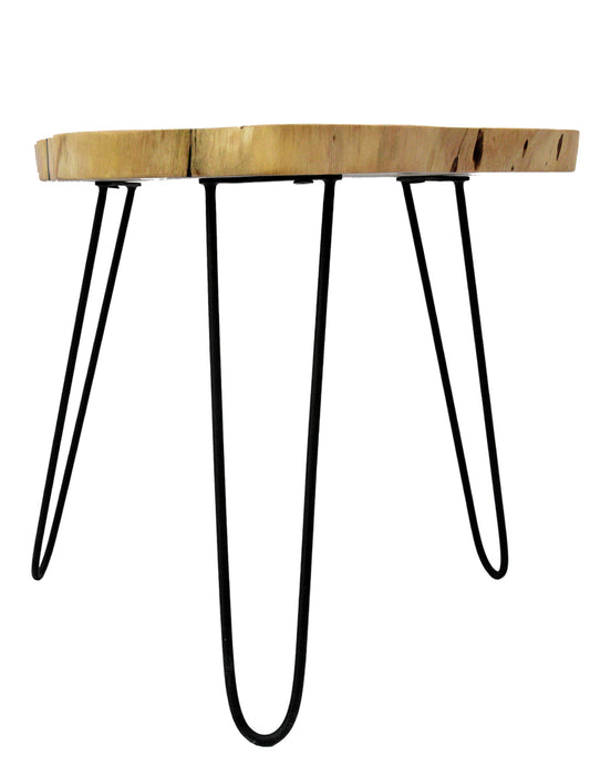 Naturally Seasoned Solid Wood Live Edge Side Table with Hairpin Legs