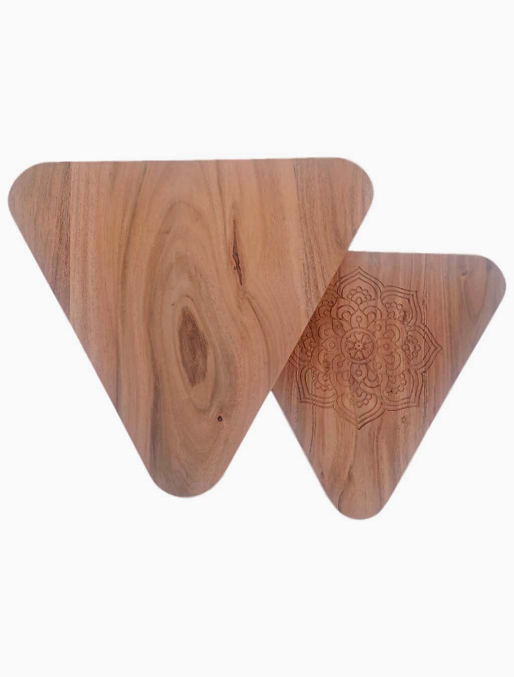 Solid Wood Triangle Shape Nesting Tables with Hairpin Legs – Set of 2