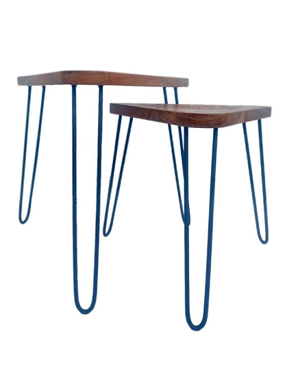 Solid Wood Triangle Shape Nesting Tables with Hairpin Legs – Set of 2