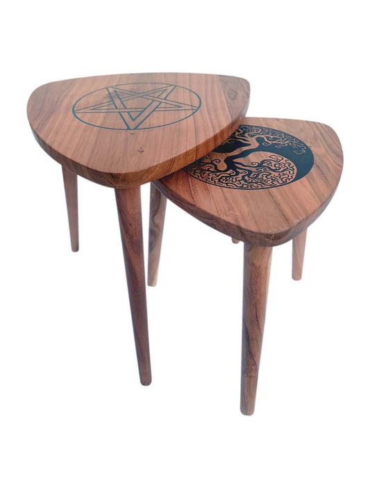 Handmade Oval Shape Acacia Wood Nesting Tables | AQ Solid Wood