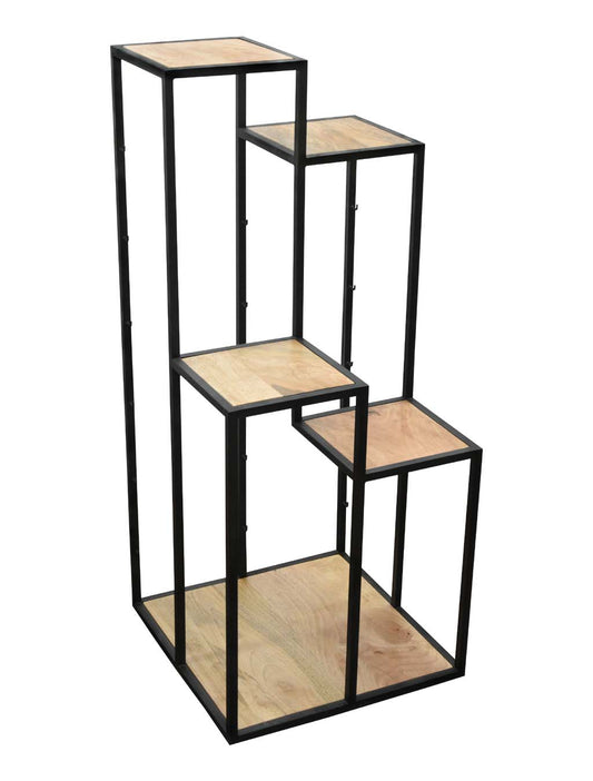Premium Mango Wood 4-Step Corner Plant Stand With Metal Pipe