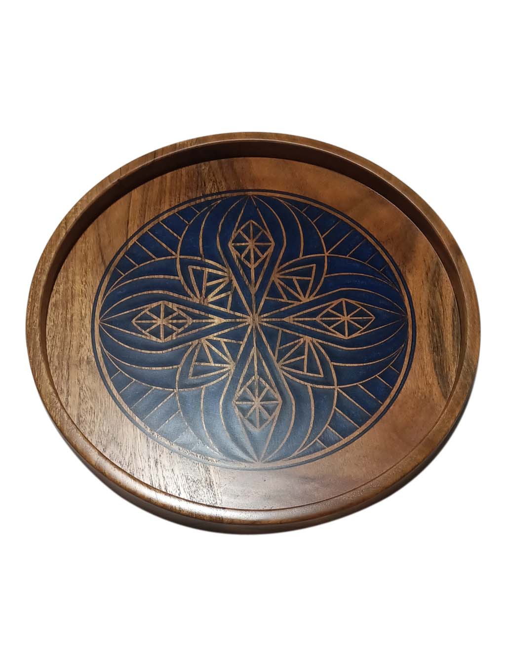 Round Carved Solid Wood Serving Tray – Handmade & Durable | AQ Solid Wood