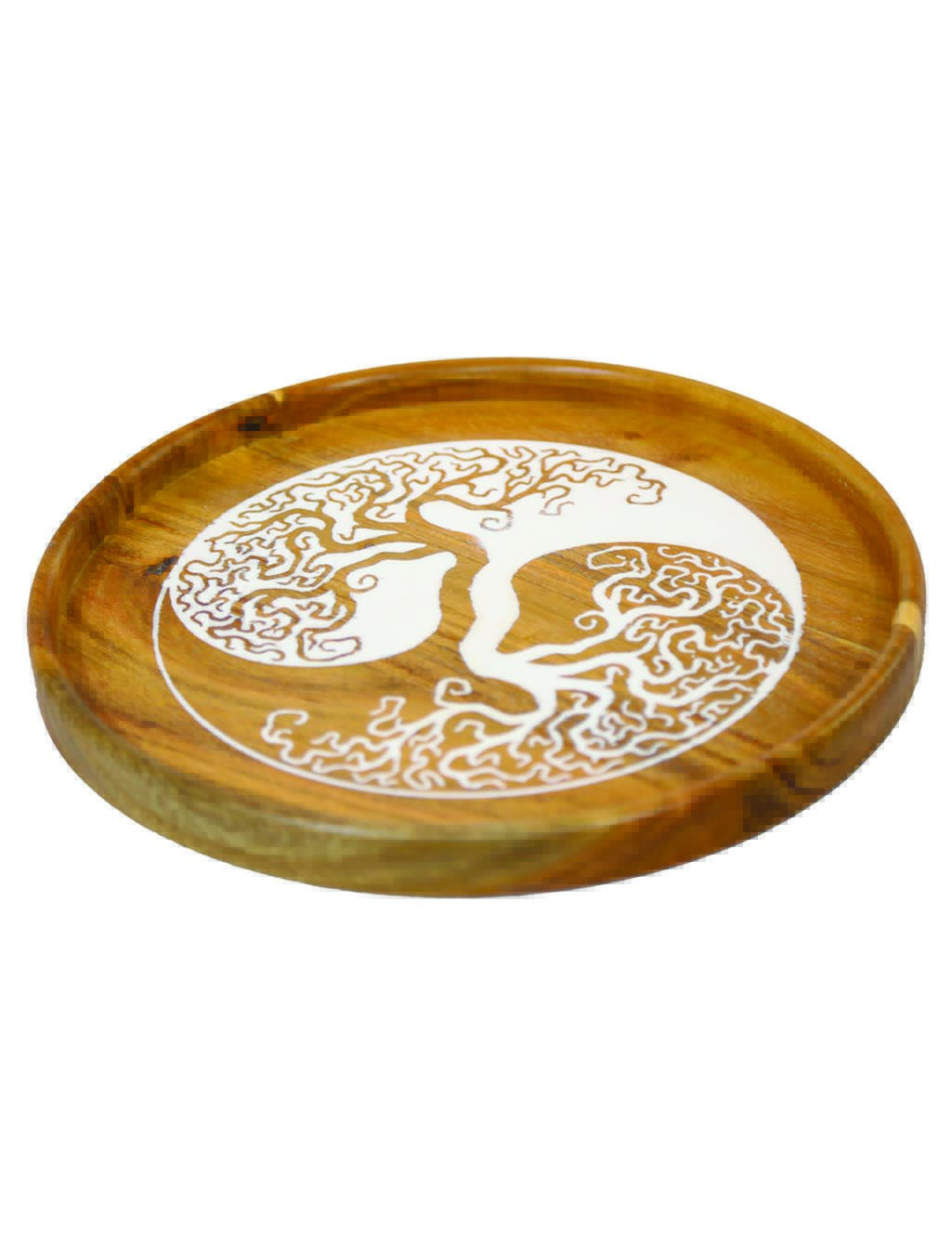 Round Carved Solid Wood Serving Tray – Handmade & Durable | AQ Solid Wood