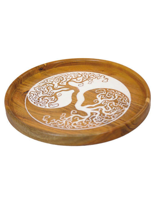 Round Carved Solid Wood Serving Tray – Handmade & Durable | AQ Solid Wood