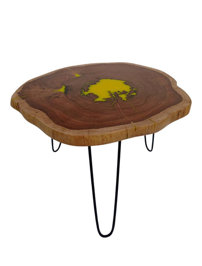 Round Solid Wood Live Edge Coffee Table with Hairpin Legs