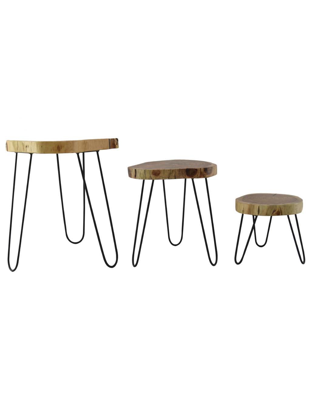 Set Of 3 Live Edge Naturally Seasoned Solid Wood Plant Stand