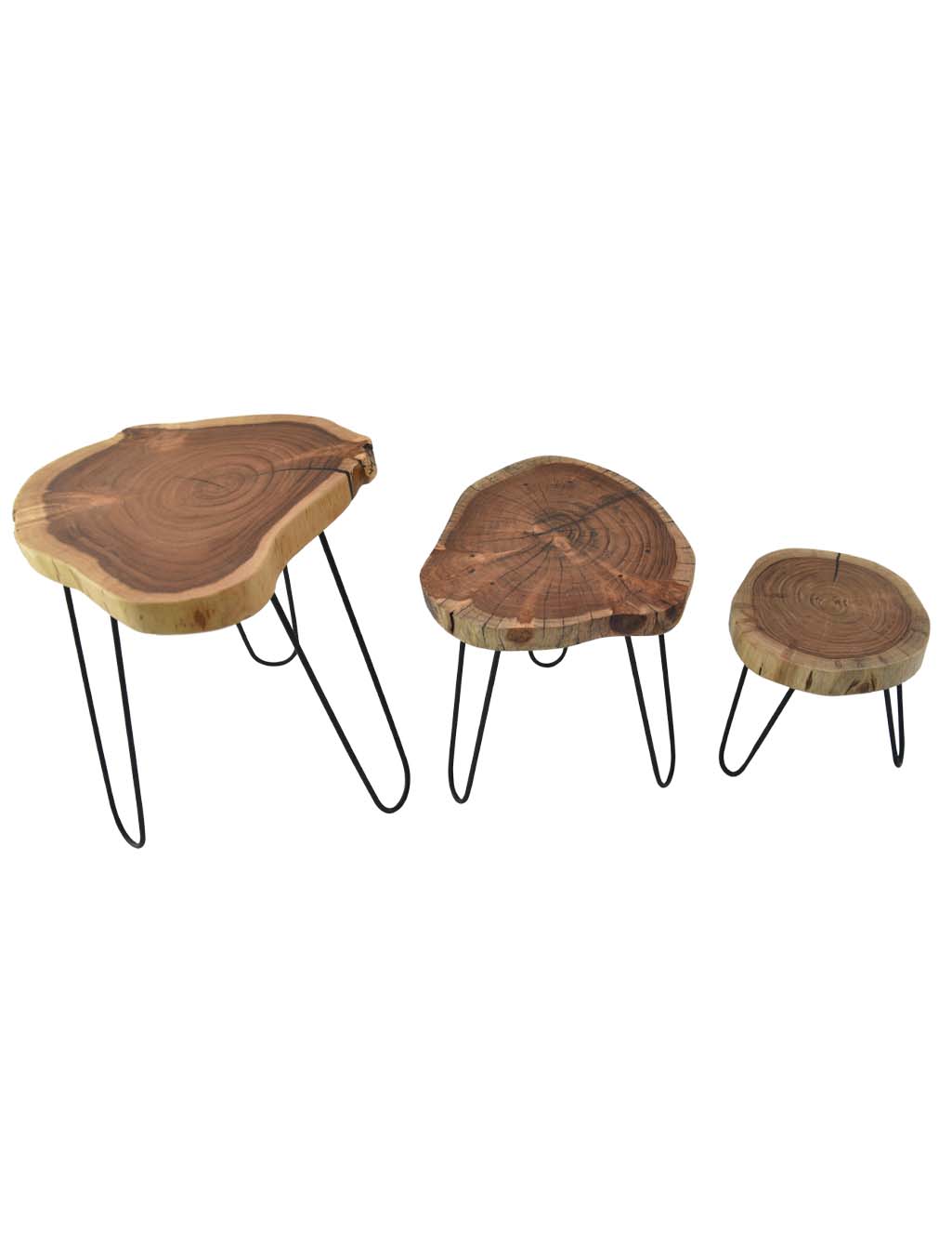 Set Of 3 Live Edge Naturally Seasoned Solid Wood Plant Stand