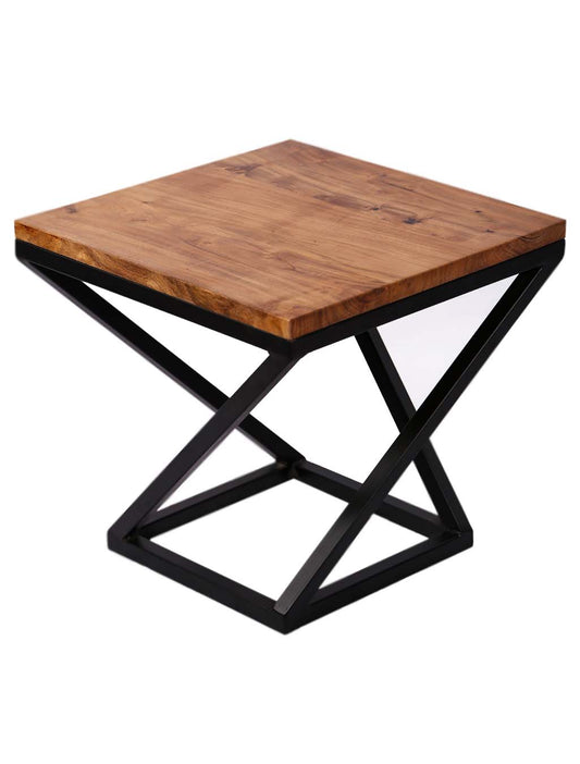 Solid Wood Center Table with Metal Z Shape Base Legs