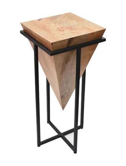 Artisan Solid Wood Pyramid Shape Corner Stand Metal Base