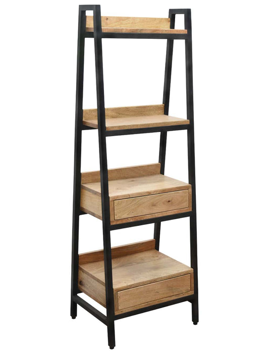 4-Tier Ladder Bookshelf Standing Metal Shelf with Drawers