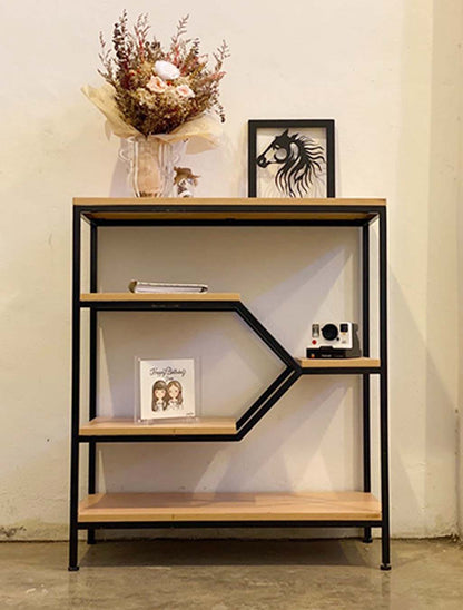 Solid Wood Console Table Book Shelf Design With Metal Pipe