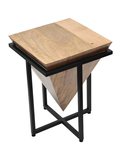 Artisan Solid Wood Pyramid Shape Corner Stand Metal Base