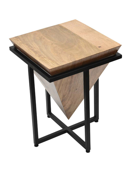 Artisan Solid Wood Pyramid Shape Corner Stand Metal Base