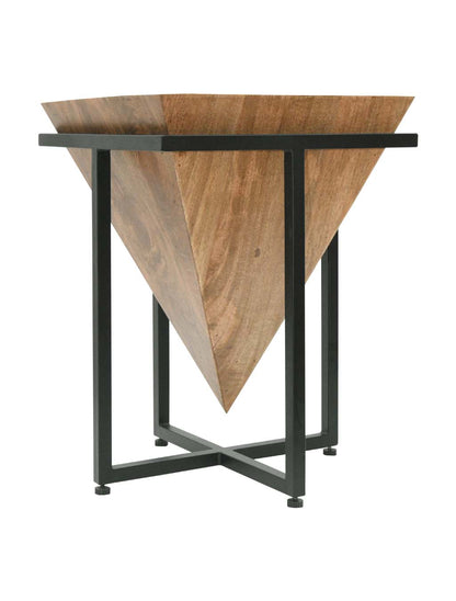 Artisan Solid Wood Pyramid Shape Corner Stand Metal Base