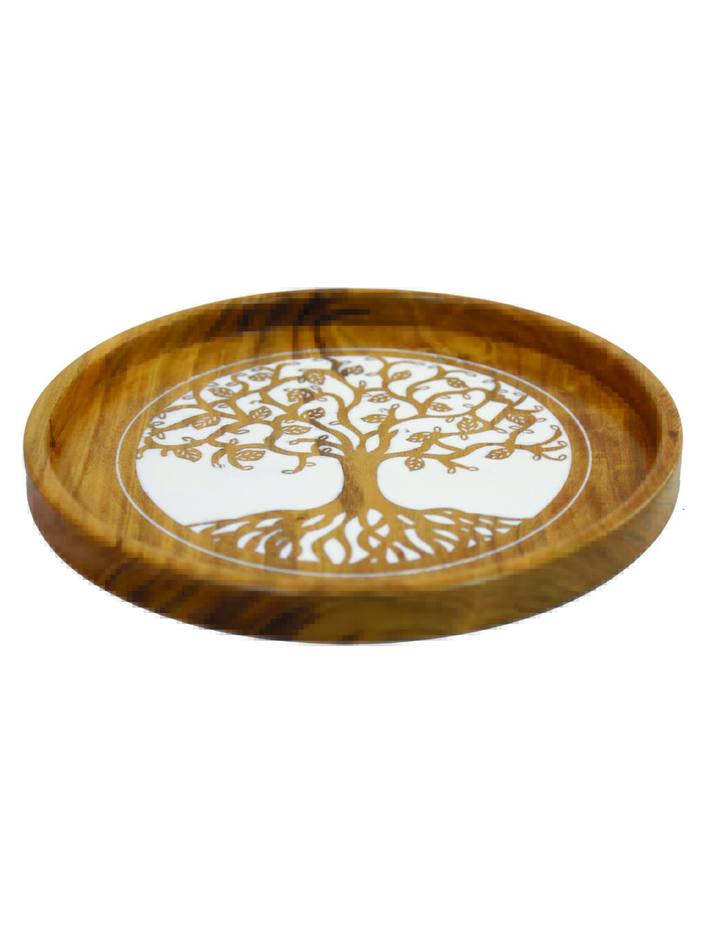Round Carved Solid Wood Serving Tray – Handmade & Durable | AQ Solid Wood