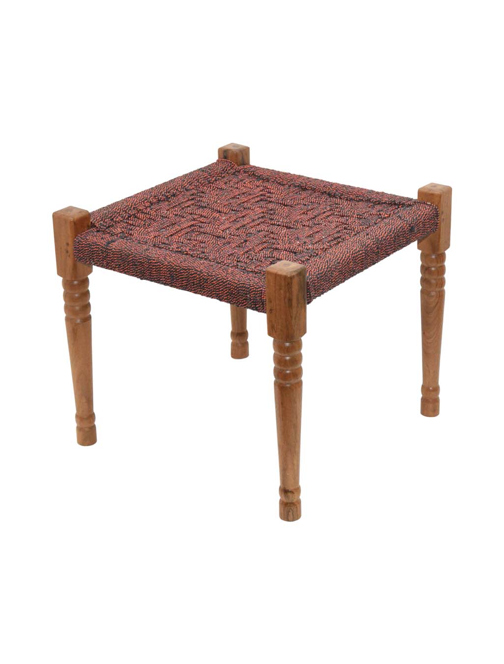 Handcrafted Acacia Wood Stool With Multicolor & Single Color Weaving | AQ Solid Wood
