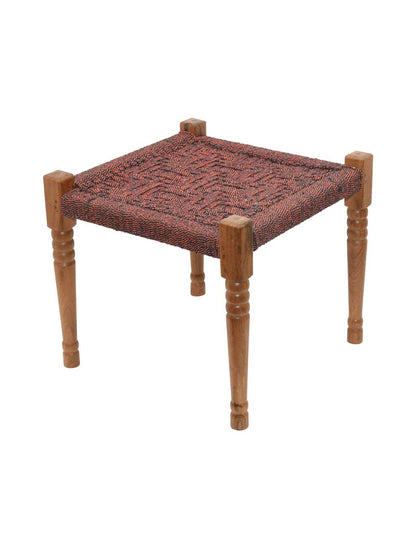 Handcrafted Acacia Wood Stool With Multicolor & Single Color Weaving | AQ Solid Wood