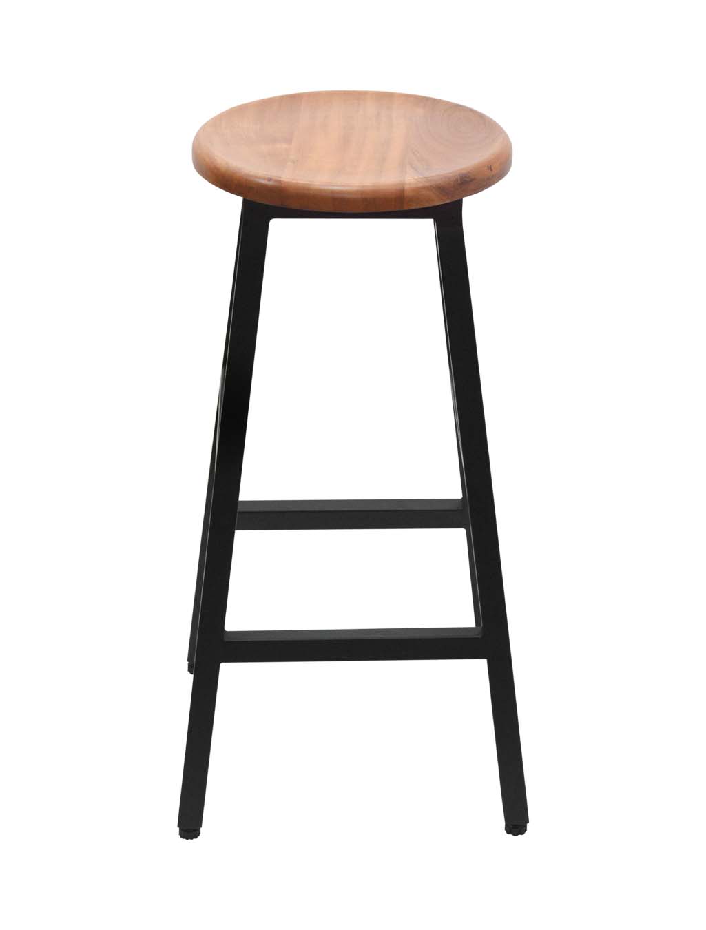 Solid Acacia Wood Round  Stool with Metal Pipe Leg | AQ Solid Wood