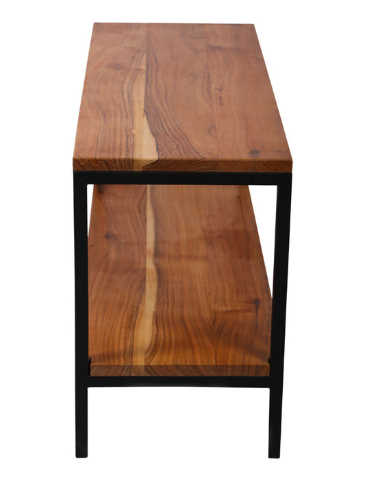 Solid Acacia Wood 2-Step Console Table with Metal Pipes